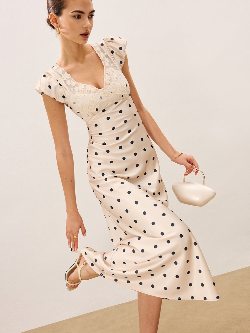 Commense Lace Trim Polka Dot Dress - Size XS - Picture 3 of 14